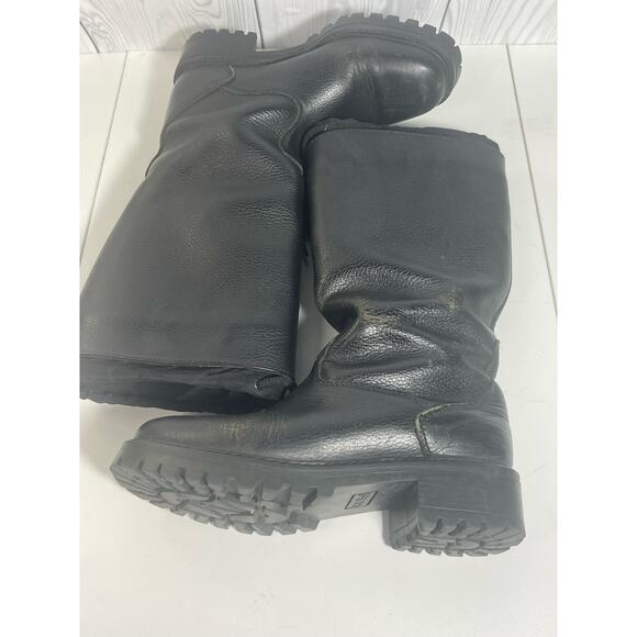 L.L. Bean Women's Size 7M Black Pebble Leather Boots Lug Sole Wool Lined (READ) - Picture 4 of 12